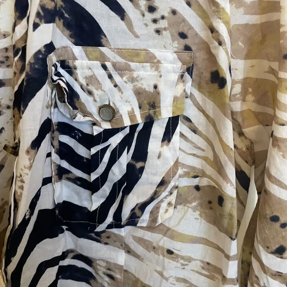 Michael Kors Button Down Top Sz 12 Animal Print Lightweight Career Office Artsy